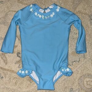 Minnow Girls Blue Rashguard with Floral Details - Size 1